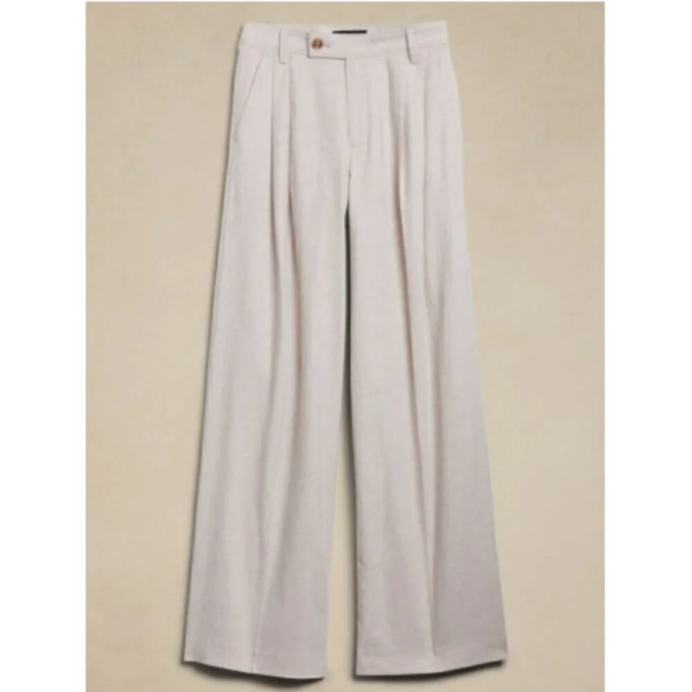 Banana Republic High Rise Pleated Wide Leg Linen Cotton Pants Black Size 14 NWT